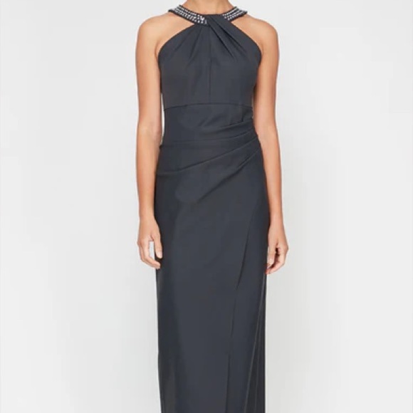Alex Evenings Dress 6 charcoal gray high neck formal column embellished prom - Picture 1 of 8